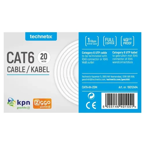Technetix CAT6-IH-20M CAT6 UTP Kabel 20 Meter Wit