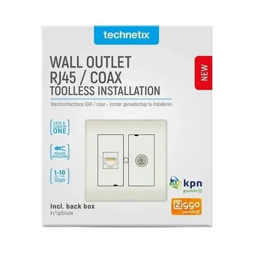 Technetix CL50-COMBI-S Universele RJ45 UTP / COAX Combinatie Wandcontactdoos