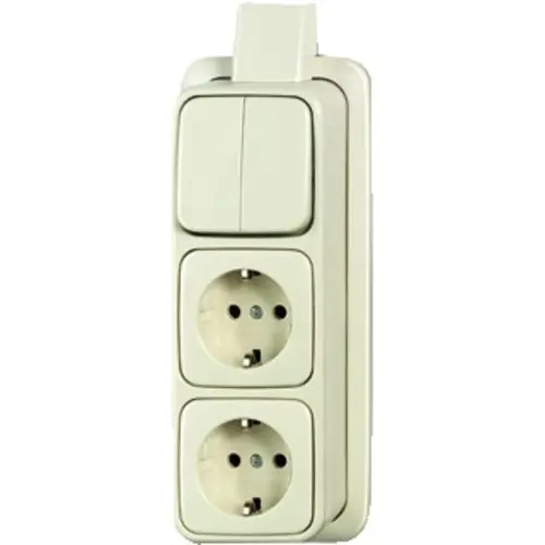 Busch-Jaeger 2601/5/2300/2 EAPJ combinatie serieschakelaar/2x wandcontactdoos RA K/P-25 opbouw AP plus creme