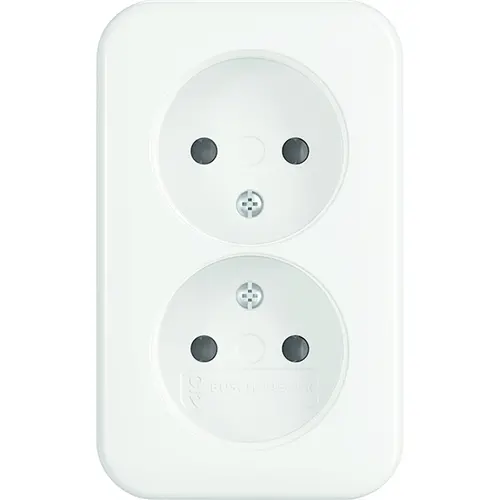 Busch-Jaeger 202 APB/11W wandcontactdoos 2-voudig zonder randaarde kindveilig opbouw AP plus wit