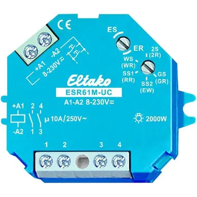 Eltako ESR61M-UC multifunctioneel impuls-schakelrelais. 1+1 NO potentiaalvrij 10A/250V