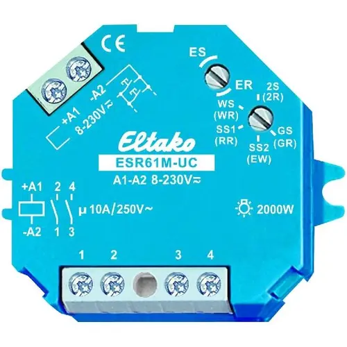 Eltako ESR61M-UC multifunctioneel impuls-schakelrelais. 1+1 NO potentiaalvrij 10A/250V