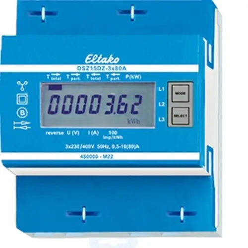Eltako DSZ15DZ-3x80A MID 2-richting metende 3-fase kWh meter voor max. 3x80A met MID/geijkt