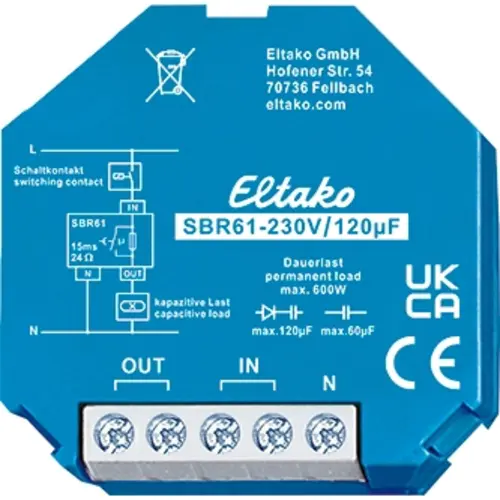 Eltako SBR61-230V/120µF inschakelpiekstroombegrenzer relais 1 maakcontact potentiaalvrij 16A 600VA