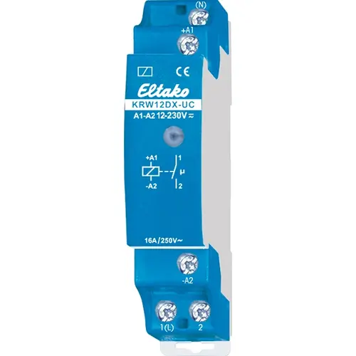 Eltako KRW12DX-UC schakelrelais 1 maakcontact 16A 250V stuurspanning 12-230V AC/DC 1 module DIN-rail
