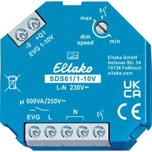 Eltako SDS61/1-10V dimmer voor 1-10V EVSA. 1 NO niet potentiaalvrij 600VA