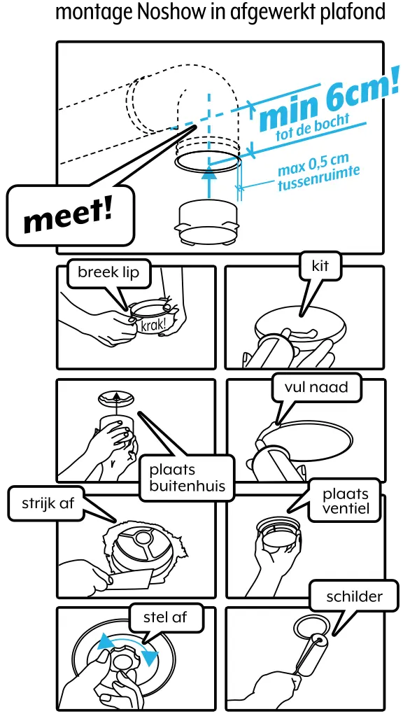 Handleiding (mobiel): NoShow-ventilatieventiel monteren in een afgewerkt plafond