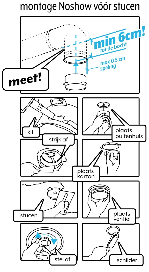 Handleiding (mobiel): NoShow-ventilatieventiel monteren vóór het stucen van het plafond