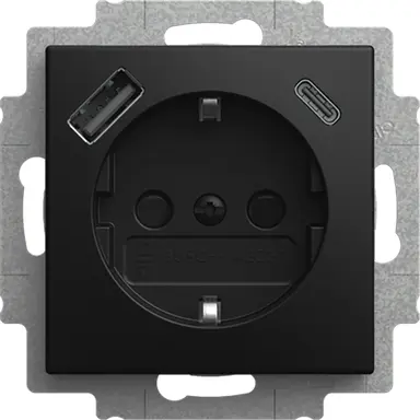 Busch-Jaeger 20 EUCB2USBAC-915 wandcontactdoos randaarde kindveilig met USB type A en C Balance SI zwart mat