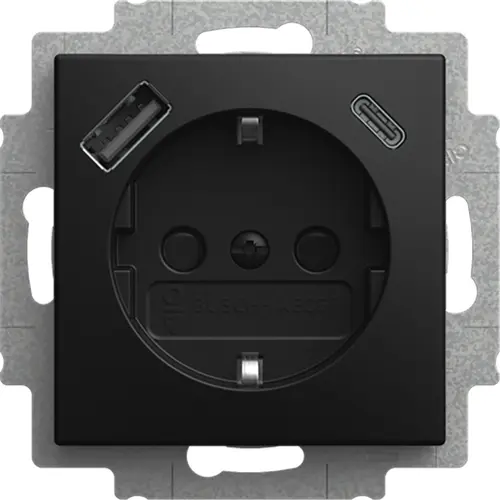 Busch-Jaeger 20 EUCB2USBAC-915 wandcontactdoos randaarde kindveilig met USB type A en C Balance SI zwart mat