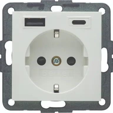 Berker 48141909 wandcontactdoos randaarde USB-A en USB-C S1/B3/B7 wit mat