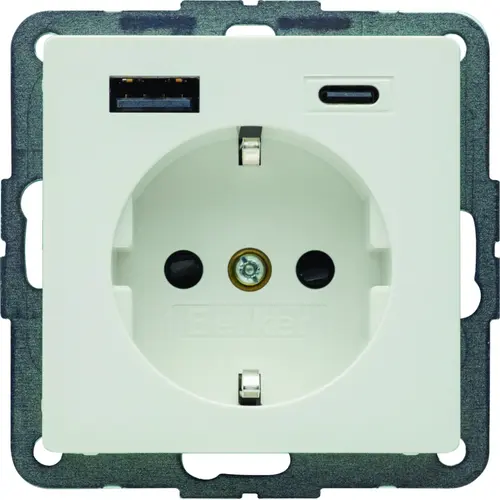 Berker 48146089 wandcontactdoos randaarde kindveilig USB-A en USB-C Q1/Q3/Q7 wit