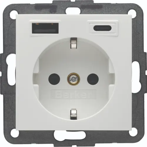 Berker 48148982 wandcontactdoos randaarde kindveilig USB-A en USB-C S1/B3/B7 creme glans