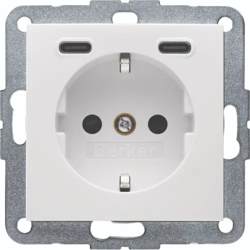 Berker 48158989 wandcontactdoos randaarde 2 x USB-C S1/B3/B7 wit glans