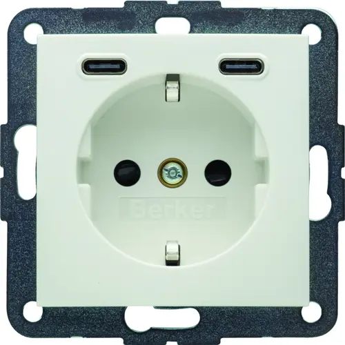 Berker 48151909 wandcontactdoos randaarde 2 x USB-C S1/B3/B7 wit mat
