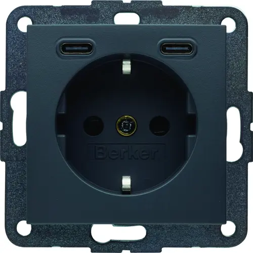 Berker 48151606 wandcontactdoos randaarde 2 x USB-C S1/B3/B7 antraciet mat