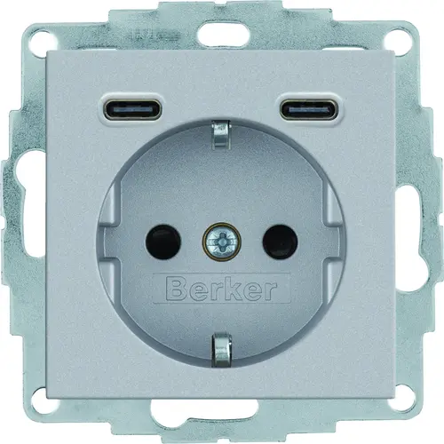 Berker 48151404 wandcontactdoos randaarde 2 x USB-C S1/B3/B7 aluminium mat