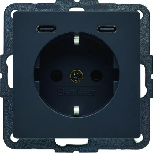 Berker 48156086 wandcontactdoos randaarde 2 x USB-C Q1/Q3/Q7 antraciet