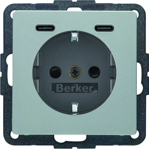 Berker 48156084 wandcontactdoos randaarde 2 x USB-C Q1/Q3/Q7 aluminium