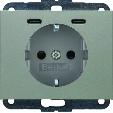Berker 48157004 wandcontactdoos randaarde 2 x USB-C K5 edelstaal