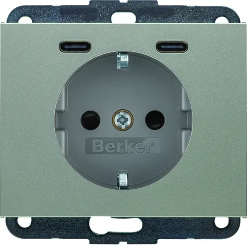 Berker 48157004 wandcontactdoos randaarde 2 x USB-C K5 edelstaal