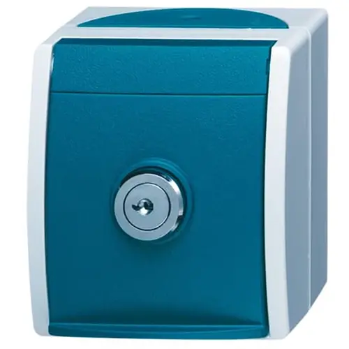 Busch-Jaeger 20 EWSL-53 wandcontactdoos randaarde klapdeksel sleutelslot opbouw Ocean IP44 grijs/blauw