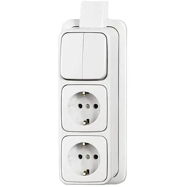 Busch-Jaeger 2601/5/2300/2EAPJW combinatie serieschakelaar/2x wandcontactdoos RA K/P-25 opbouw AP plus wit