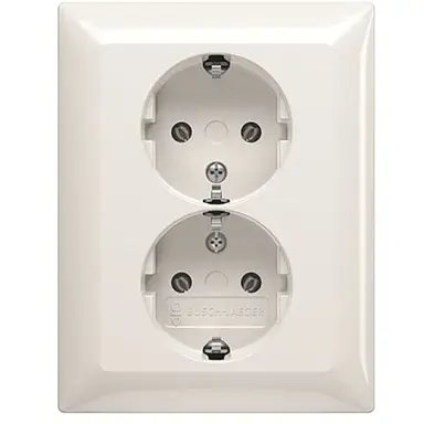 Busch-Jaeger 202 EUJR-914 wandcontactdoos 2-voudig randaarde voor enkele inbouwdoos Balance SI wit glans