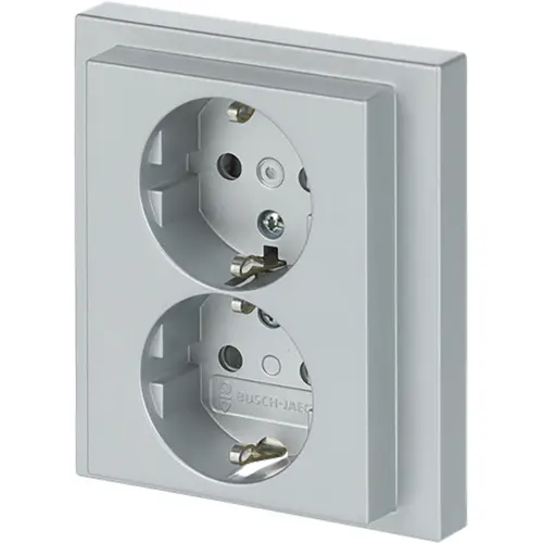 Busch-Jaeger 202 EUJRB-83 wandcontactdoos 2-voudig randaarde kindveilig voor enkele inbouwdoos Future Linear aluzilver mat