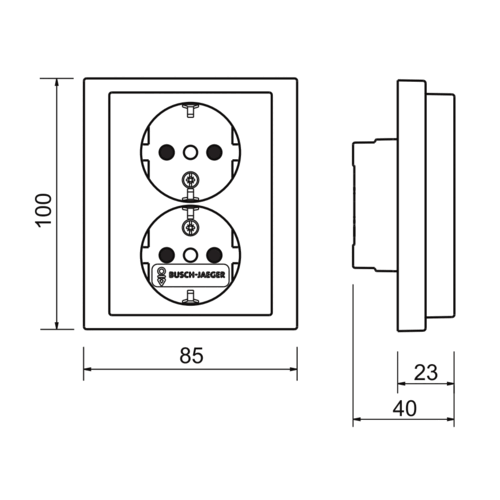 Busch-Jaeger 202 EUJRB-83 wandcontactdoos 2-voudig randaarde kindveilig voor enkele inbouwdoos Future Linear aluzilver mat