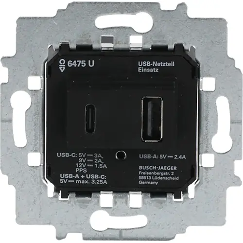 Busch-Jaeger 6475 U USB-netvoeding USB-C en USB-A 3000mA