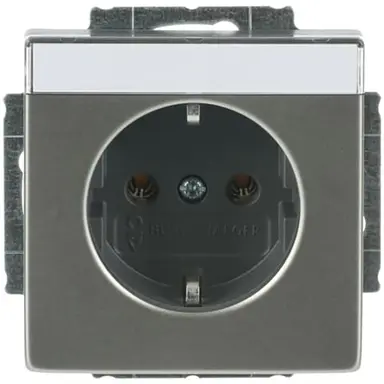 Busch-Jaeger 20 EUN-866 wandcontactdoos randaarde tekstkader Pure Stainless Steel