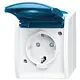 Busch-Jaeger 20 EBW-53 wandcontactdoos randaarde klapdeksel kindveilig opbouw Ocean IP44 grijs/blauw
