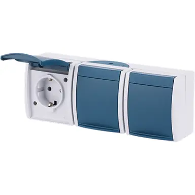 Busch-Jaeger 2300/3 EW-53 wandcontactdoos randaarde 3-voudig met klapdeksels opbouw Ocean IP44 grijs/blauw