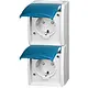 Busch-Jaeger 20-02 EBW-53 wandcontactdoos 2-voudig randaarde kindveilig met klapdeksels opbouw Ocean IP44 grijs/blauw