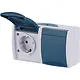 Busch-Jaeger 20/2 EBW-53 wandcontactdoos 2-voudig randaarde kindveilig met klapdeksels opbouw Ocean IP44 grijs/blauw