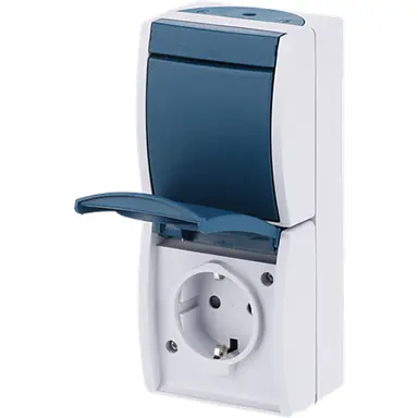 Busch-Jaeger 2601/6/20 EBW-53 combinatie schakelaar/wandcontactdoos kindveilig Ocean IP44 grijs/blauw