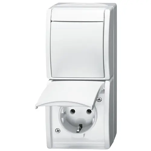 Busch-Jaeger 2601/6/20 EW-54 combinatie schakelaar/wandcontactdoos Ocean IP44 alpinwit