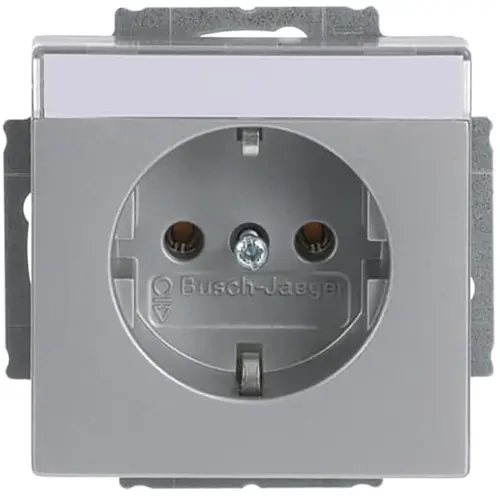 Busch-Jaeger 20 EUN-83 wandcontactdoos randaarde met tekstkader Future Linear aluzilver mat