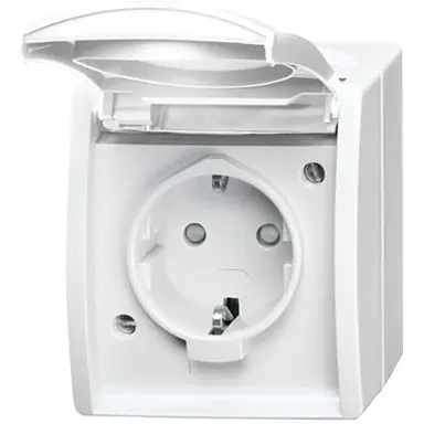 Busch-Jaeger 20 EBW-54 wandcontactdoos randaarde klapdeksel kindveilig opbouw Ocean IP44 alpinwit