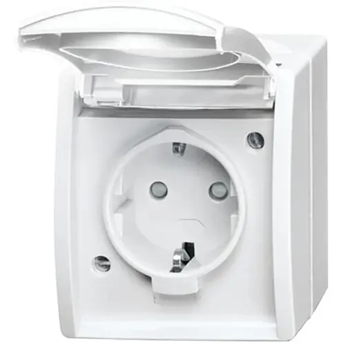 Busch-Jaeger 20 EBW-54 wandcontactdoos randaarde klapdeksel kindveilig opbouw Ocean IP44 alpinwit