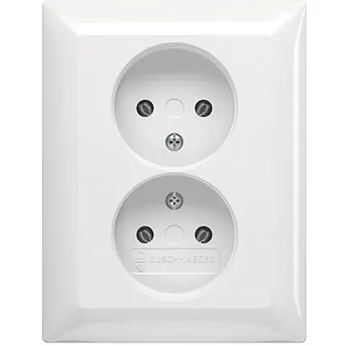 Busch-Jaeger 202 UJR-914 wandcontactdoos 2-voudig zonder randaarde voor enkele inbouwdoos Balance SI wit glans