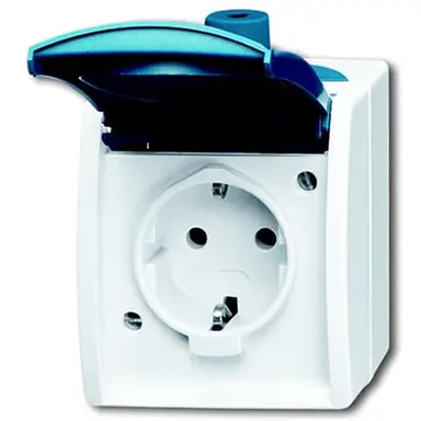 Busch-Jaeger 20 EW-53-503 wandcontactdoos randaarde klapdeksel opbouw Ocean IP44 grijs/blauw