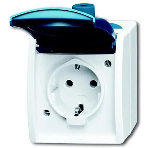 Busch-Jaeger 20 EW-53-503 wandcontactdoos randaarde klapdeksel opbouw Ocean IP44 grijs/blauw