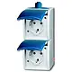 Busch-Jaeger 20-02 EW-53-503 wandcontactdoos 2-voudig randaarde met klapdeksels opbouw Ocean IP44 grijs/blauw