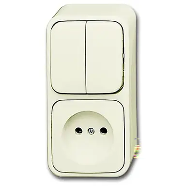 Busch-Jaeger 2601/5/2300 AP-500 combinatie serieschakelaar/wandcontactdoos zonder randaarde opbouw AP plus creme