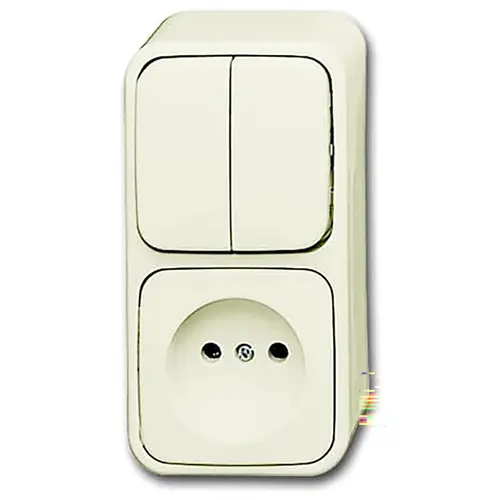 Busch-Jaeger 2601/5/2300 AP-500 combinatie serieschakelaar/wandcontactdoos zonder randaarde opbouw AP plus creme