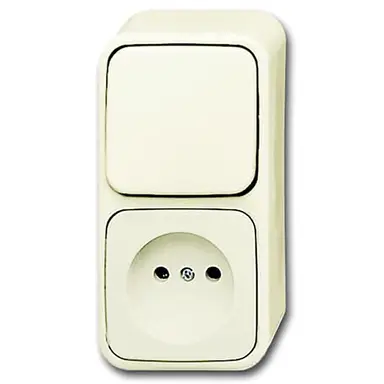 Busch-Jaeger 2601/6/2300 AP-503 combinatie wisselschakelaar/wandcontactdoos zonder randaarde opbouw AP plus creme