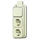 Busch-Jaeger 2601/6/2300/2 EAPJ combinatie wisselschakelaar/2x wandcontactdoos met randaarde K/P-25 opbouw AP plus creme