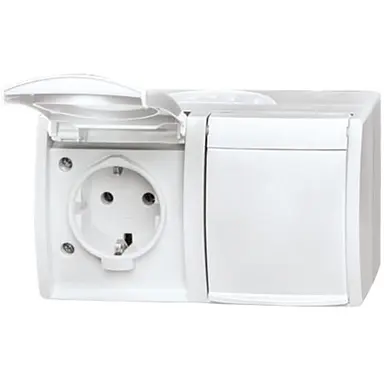 Busch-Jaeger 20/2 EW-54 wandcontactdoos 2-voudig randaarde met klapdeksels opbouw Ocean IP44 alpinwit